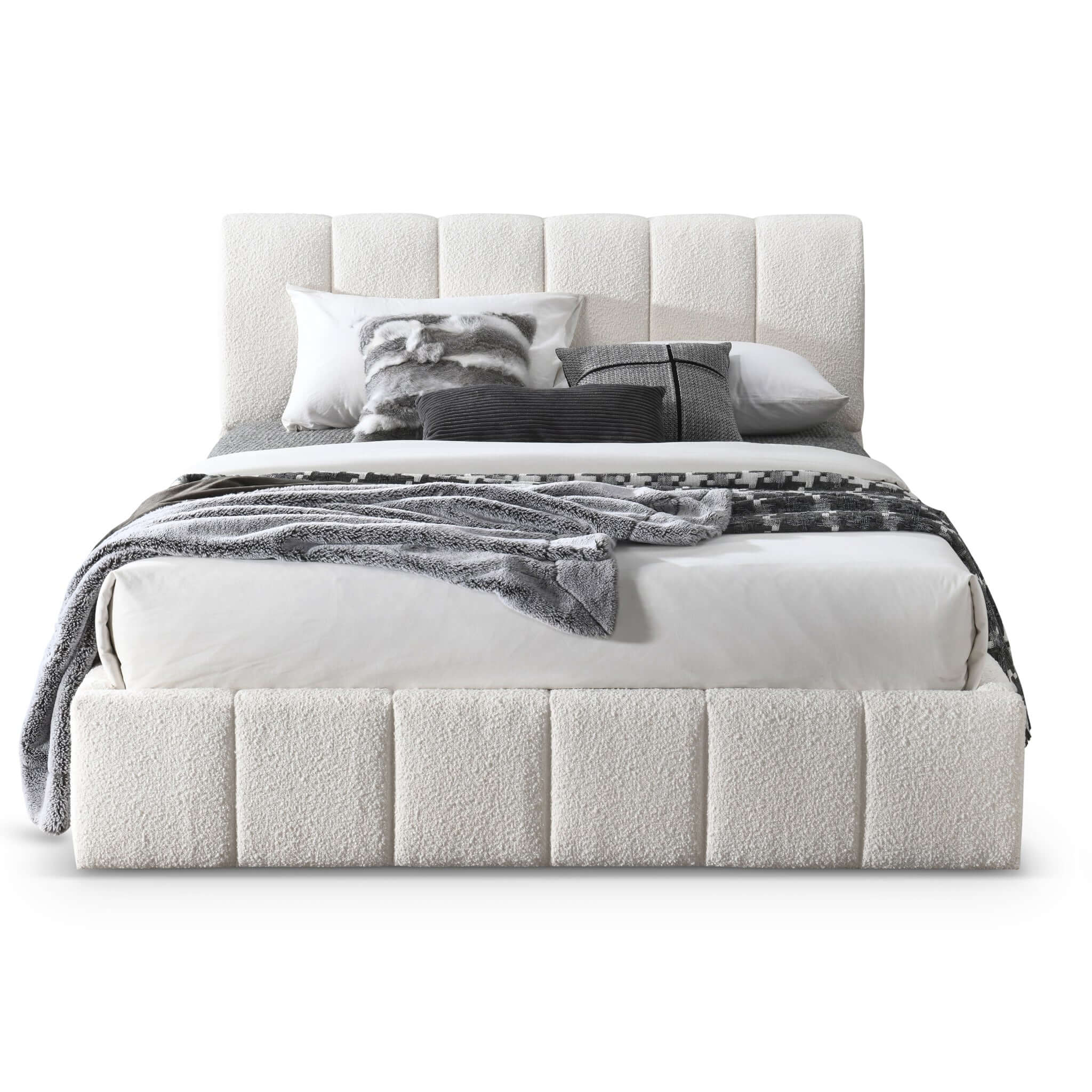 Hilar  White Boucle Platform Bed King