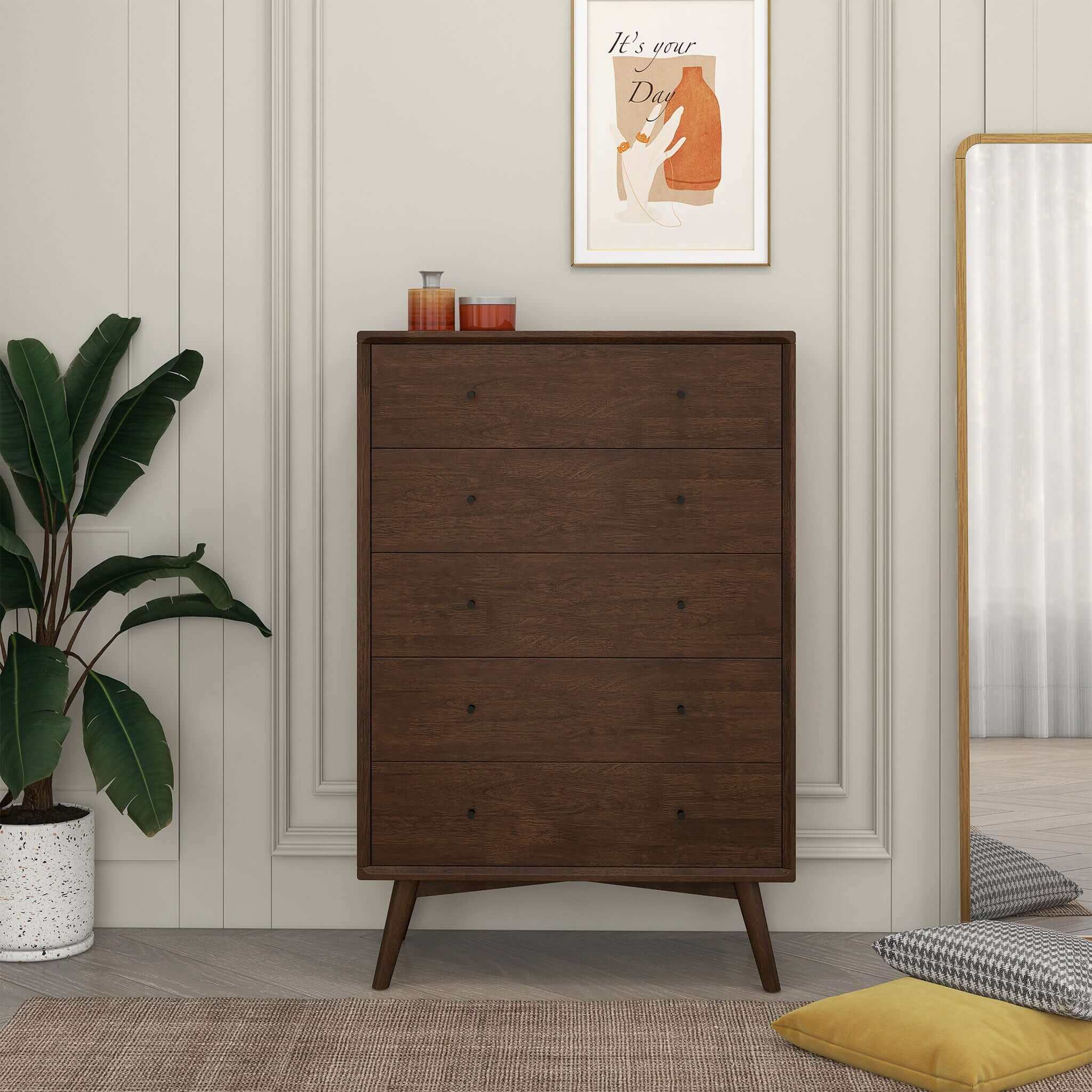 Caroline Mid Century Modern Solid Wood Dresser 5-Drawer